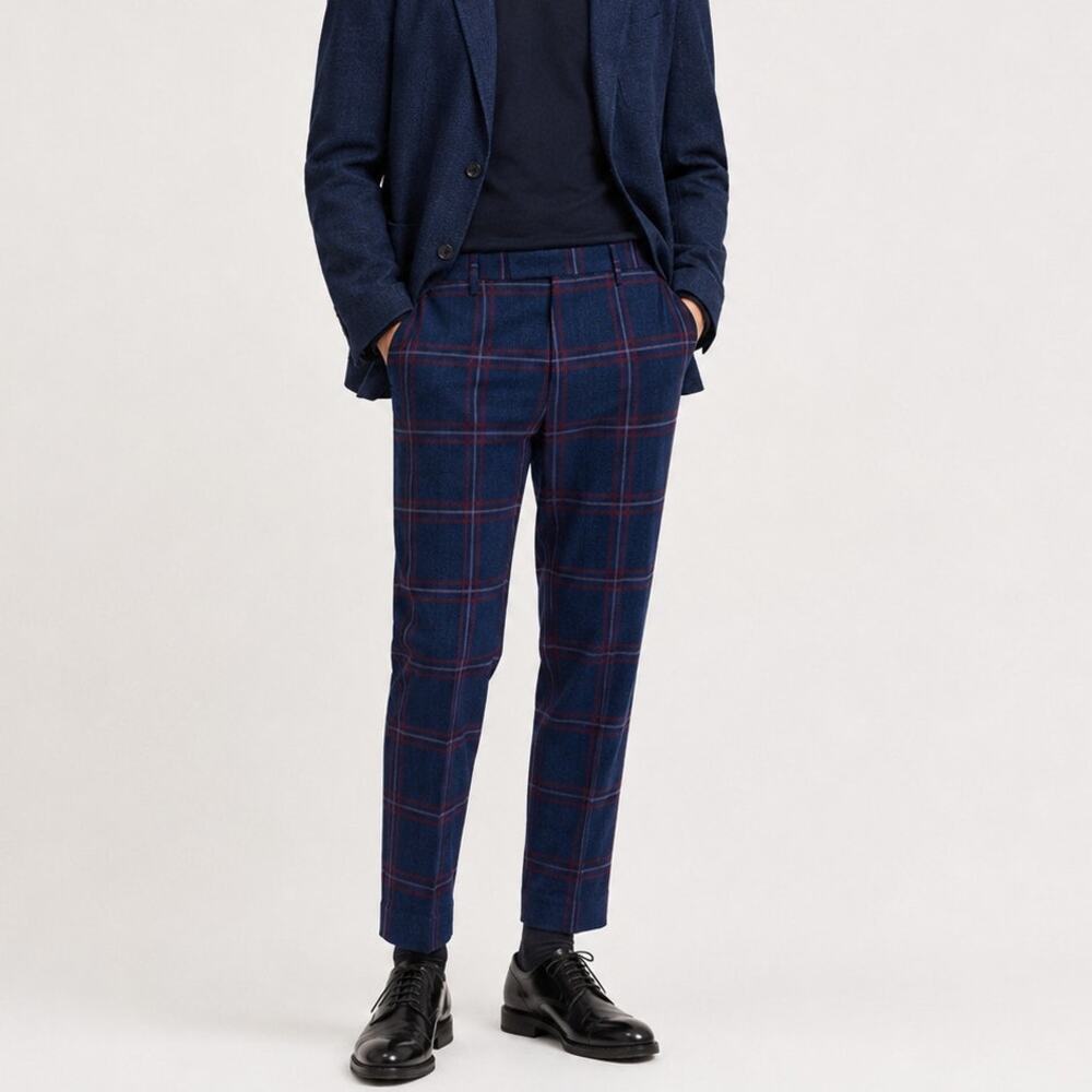 Paul Smith Men's Blue Windowpane Cropped Dress Pants trousers sz 32x26